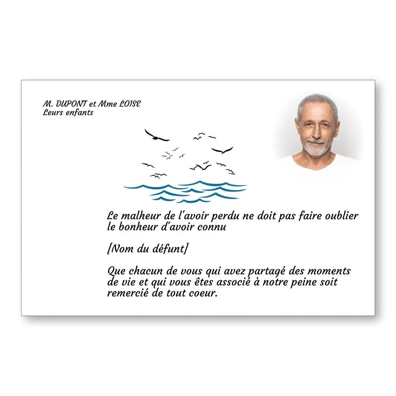 Carte de Remerciement Décès Mouettes Vagues