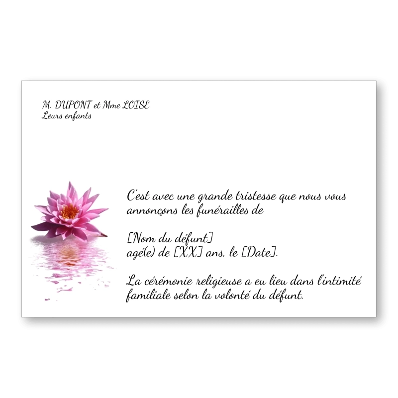 Faire Part de Décès Fleur Classique Faire Part de Décès Fleur Classique