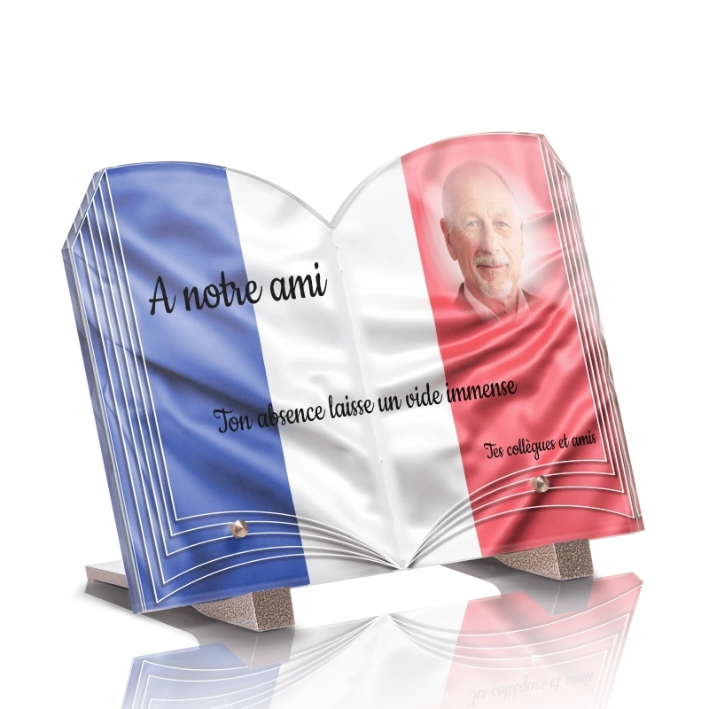 Plaque Funéraire Originale Livre Drapeau France