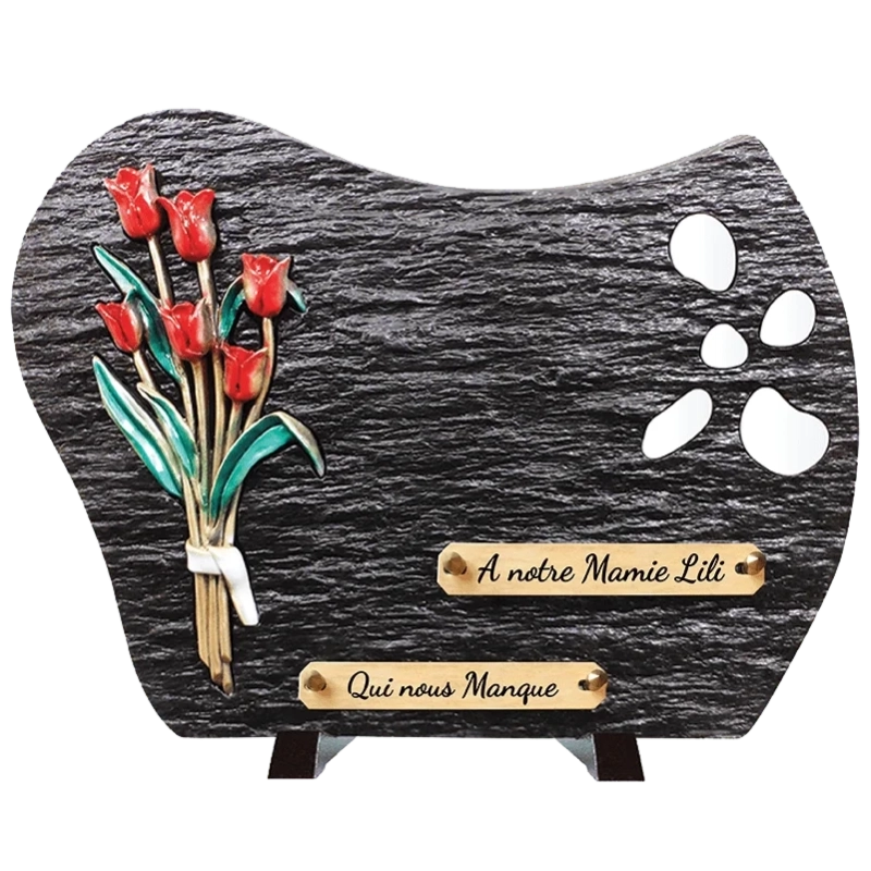 Plaque Funéraire Tulipes en Schiste Acrylate Plaque Funéraire Tulipes en Schiste Acrylate