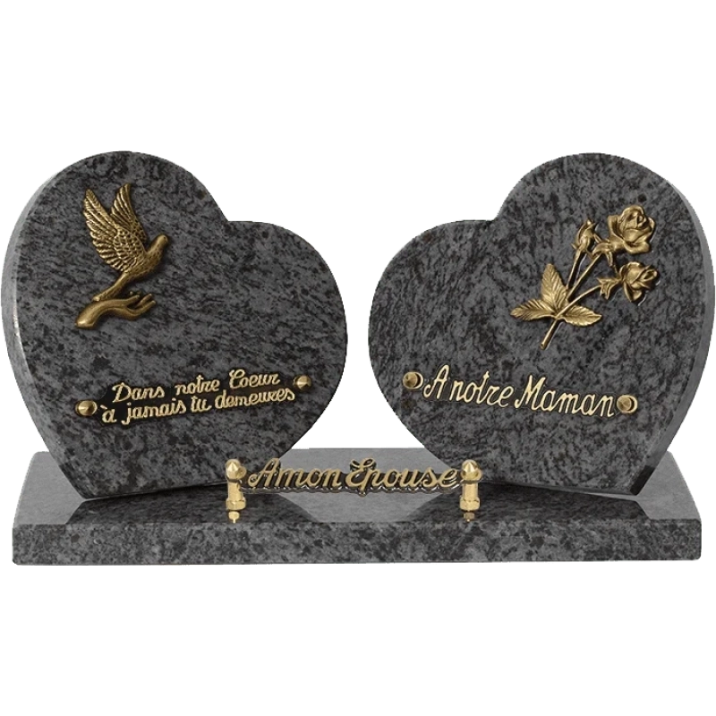 Plaque funéraire Coeur Double Colombe 35x20cm (grand)