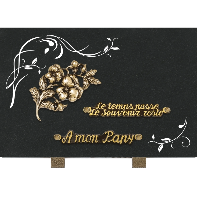 Plaque funéraire granit Palmette Fleurs 30x20cm (Standard) Plaque funéraire granit Palmette Fleurs 30x20cm (Standard)