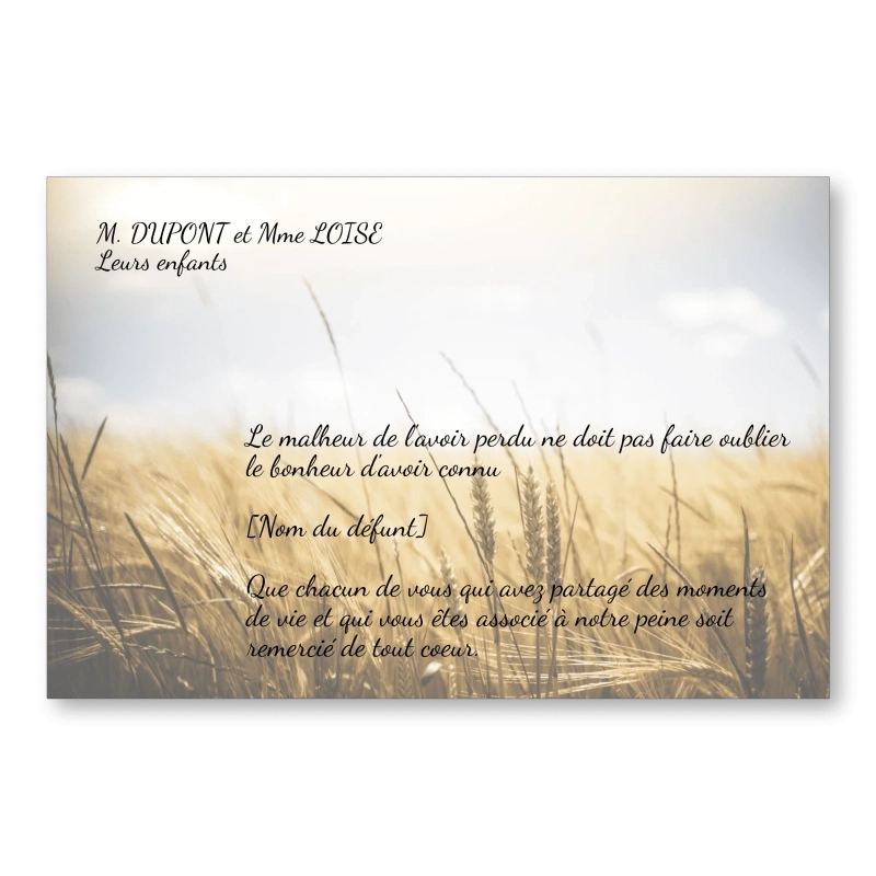 Carte de Remerciement Décès Blé 2 Carte de Remerciement Décès Blé 2