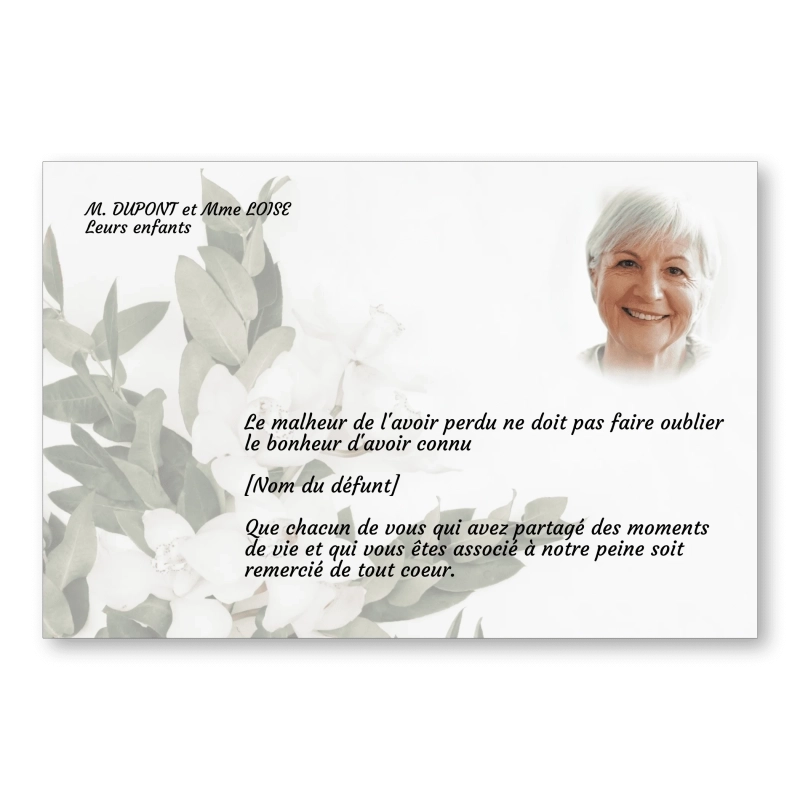 Carte de Remerciement Décès Fleurs Blanches 2 Carte de Remerciement Décès Fleurs Blanches 2