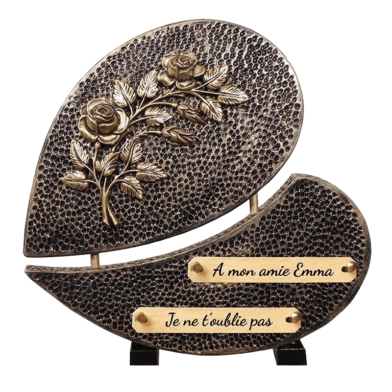 Plaque Funéraire Roses Bronze en Granit Acrylate