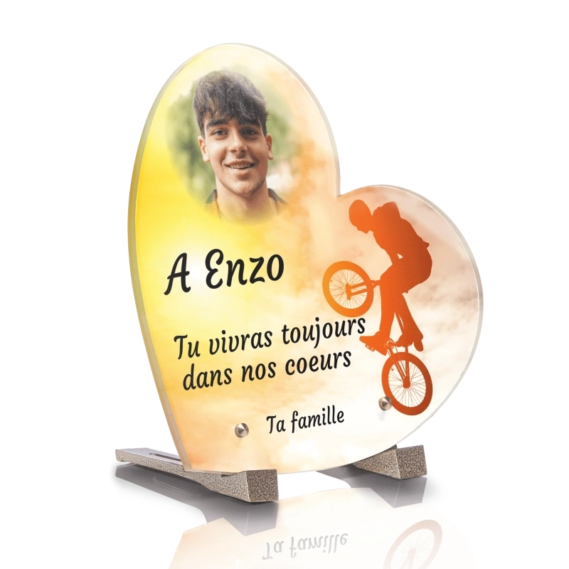 Plaque Funéraire Coeur Vélo BMX
