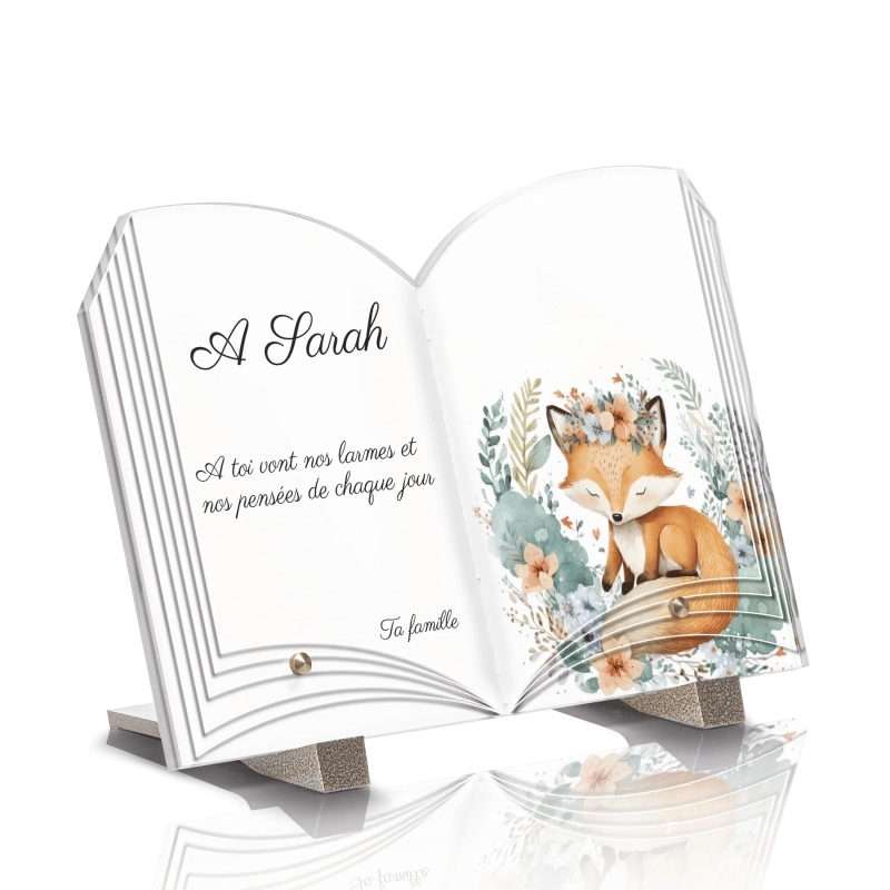 Plaque Funéraire Livre Enfant Renard Aquarelle