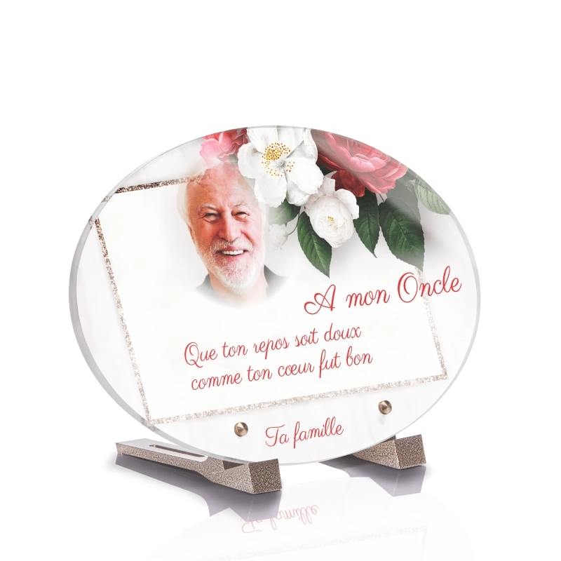 Plaque Funéraire Ovale Cadre effet Marbre Fleurs Plaque Funéraire Ovale Cadre effet Marbre Fleurs
