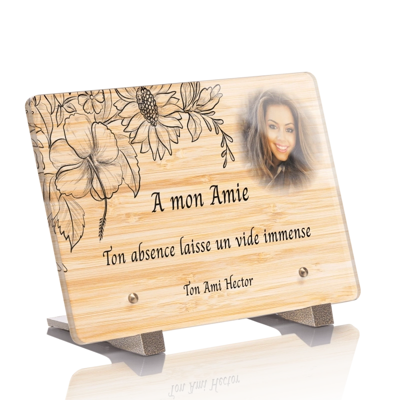 Plaque Funéraire Bois Bamboo Fleurs Plaque Funéraire Bois Bamboo Fleurs