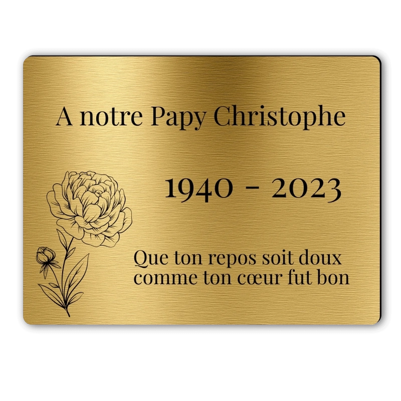 Plaque Funéraire Rectangle Gravée Pivoine Plaque Funéraire Rectangle Gravée Pivoine