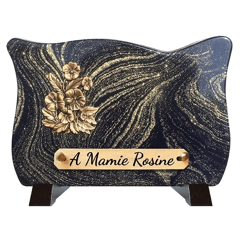 Plaque Funéraire Bouquet Fleurs Pailleté en Granit Acrylate Plaque Funéraire Bouquet Fleurs Pailleté en Granit Acrylate