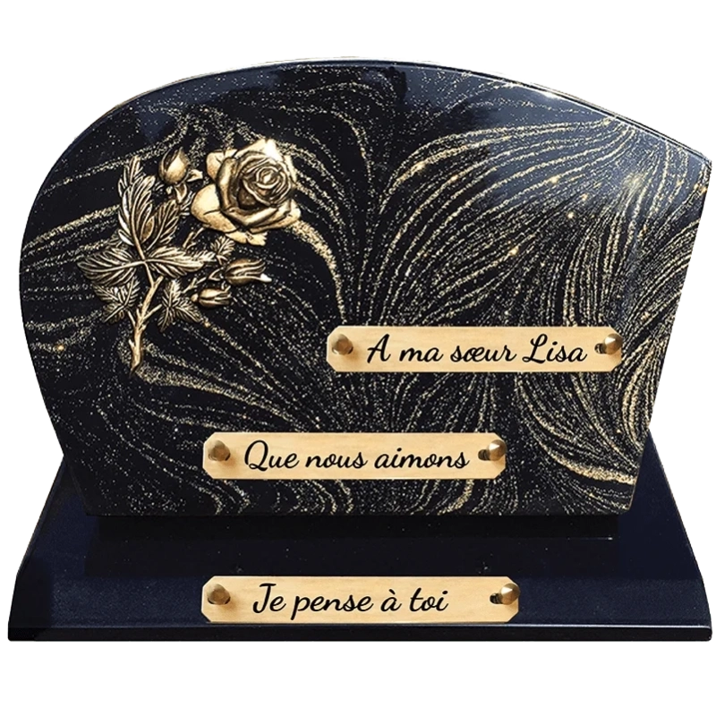 Plaque Funéraire Fleur Rose Pailleté en Granit Acrylate