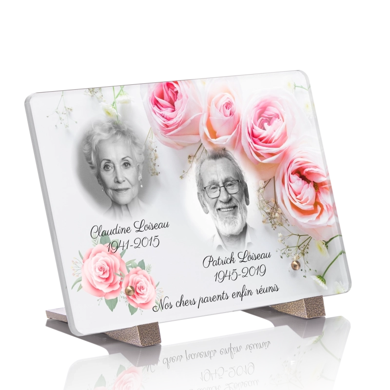 Plaque Funéraire Double photos Rose 3 Plaque Funéraire Double photos Rose 3