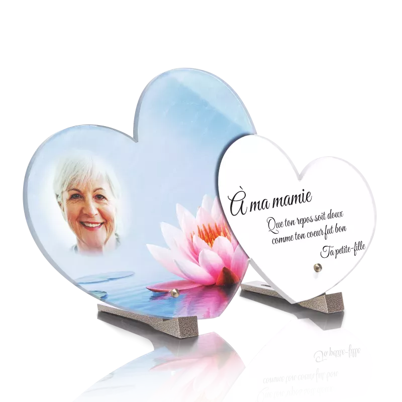 Plaque funéraire Double Coeur Lotus et Nénuphar