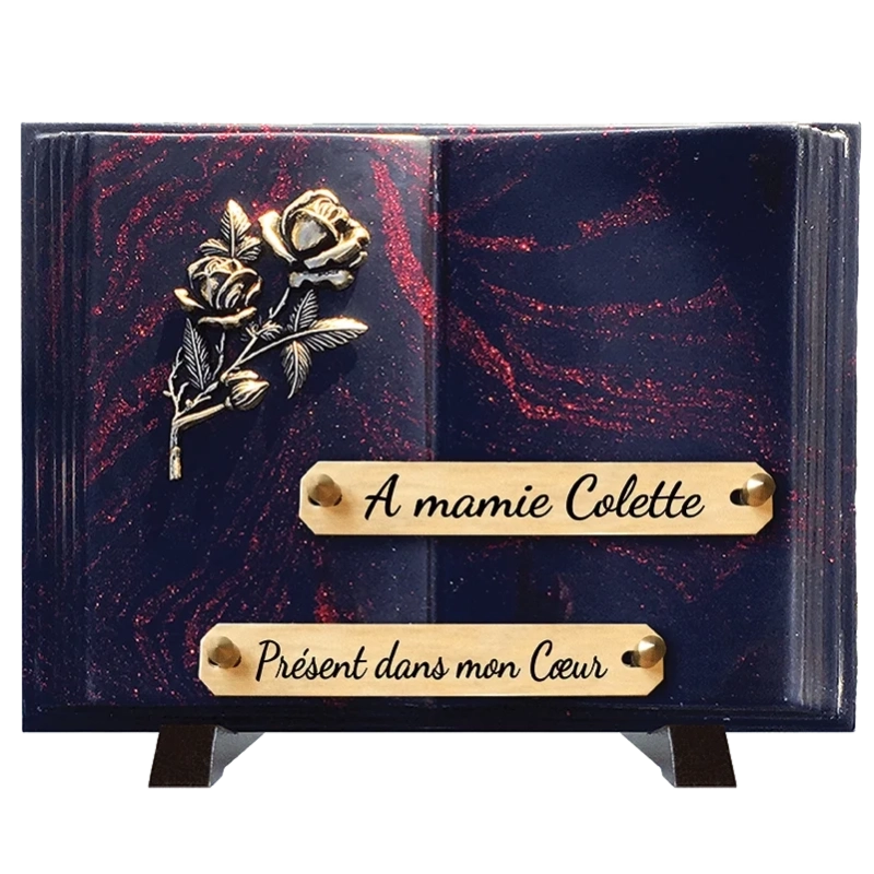 Plaque Funéraire Roses Pailleté rouge en Granit Acrylate