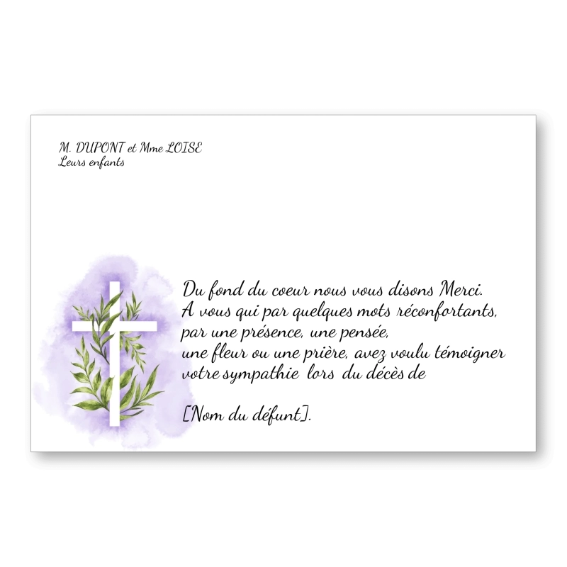 Carte de Remerciement Décès Croix Aquarelle Carte de Remerciement Décès Croix Aquarelle
