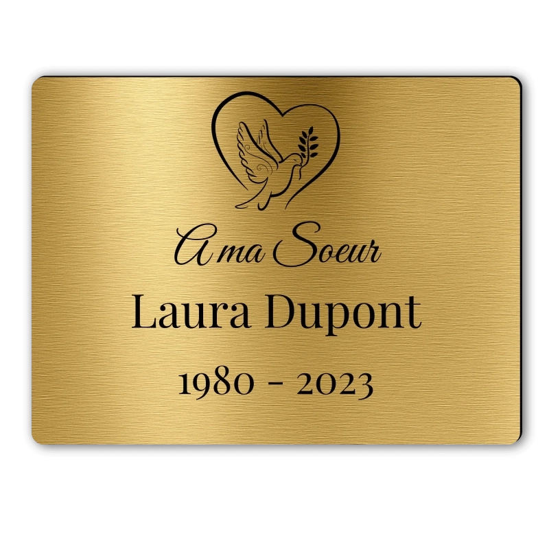 Plaque Funéraire Rectangle Gravée Coeur Colombe Plaque Funéraire Rectangle Gravée Coeur Colombe