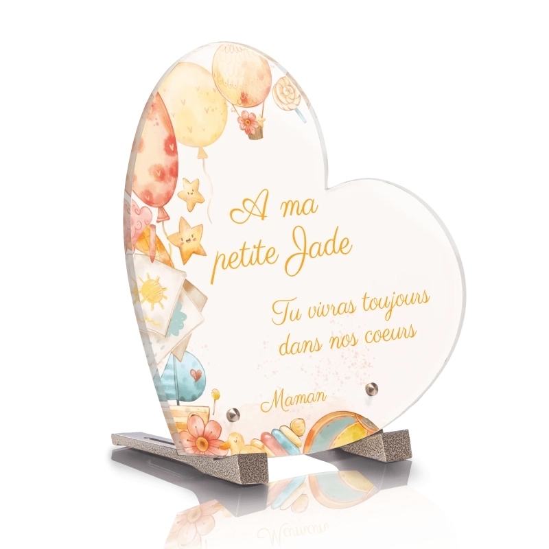 Plaque Funéraire Coeur Enfant Dessin Aquarelle