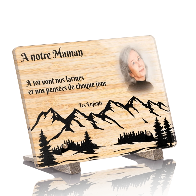 Plaque Funéraire Bois Bamboo Montagnes Sapins Plaque Funéraire Bois Bamboo Montagnes Sapins