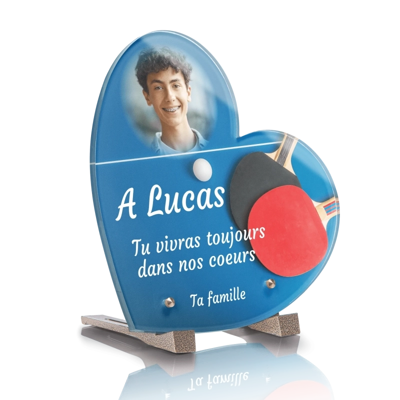 Plaque Funéraire Coeur Ping-Pong Tennis de Table Plaque Funéraire Coeur Ping-Pong Tennis de Table
