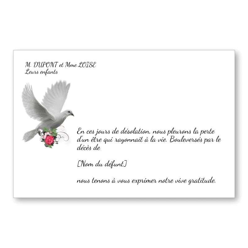 Carte de Remerciement Décès Classique Colombe 3 Carte de Remerciement Décès Classique Colombe 3