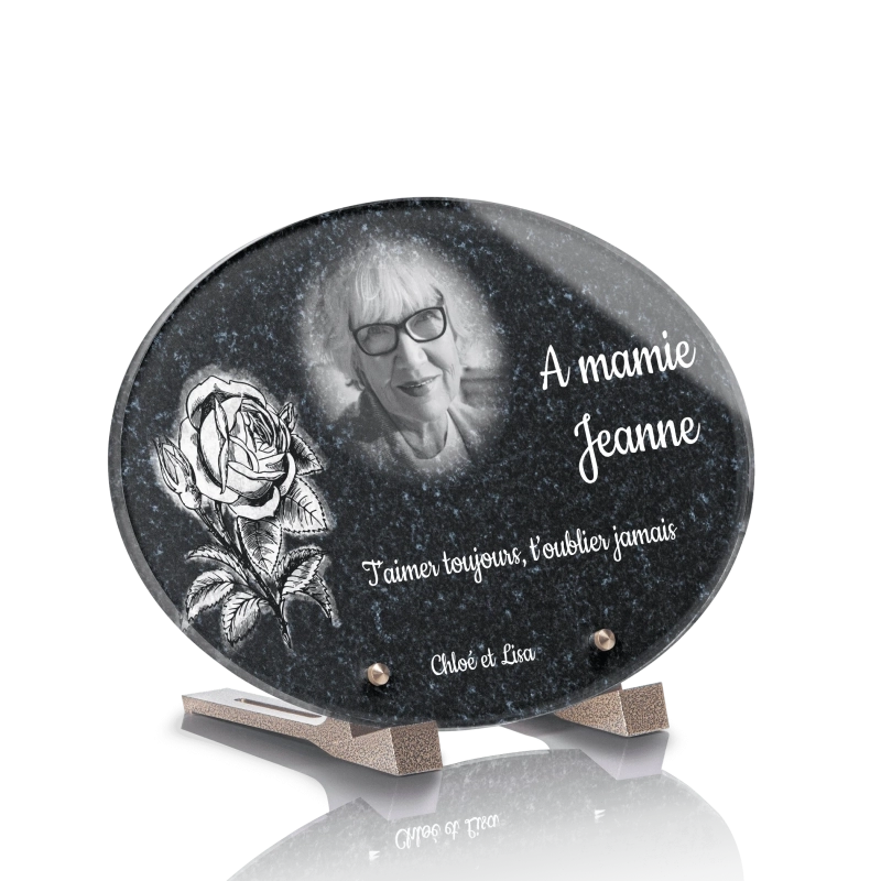 Plaque Funéraire Ovale Rose Monochrome