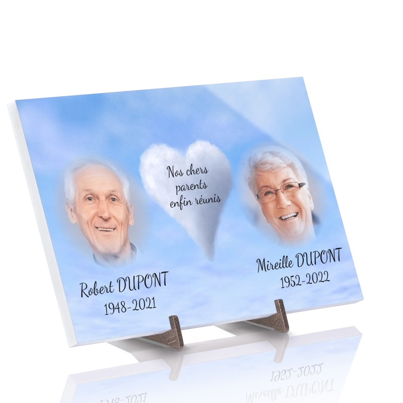 Plaque Funéraire Nuage Double Photo en Pierre Acrylate