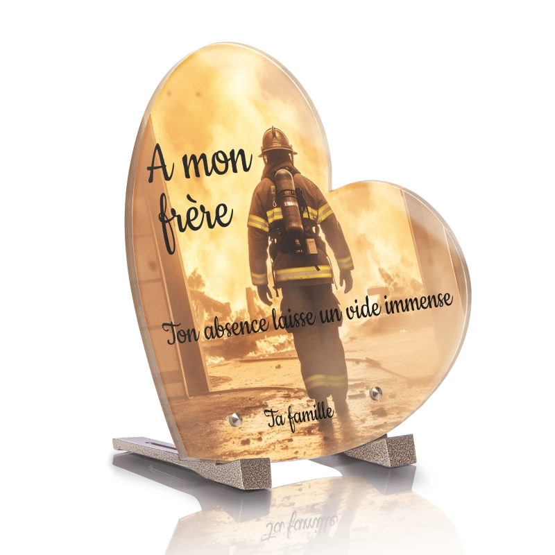 Plaque Funéraire Coeur Pompier Flammes
