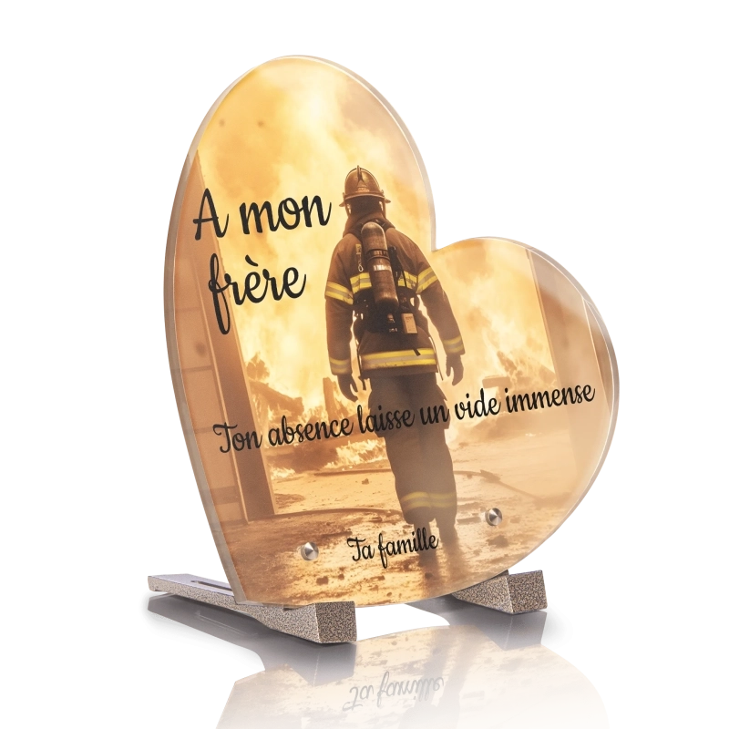 Plaque Funéraire Coeur Pompier Flammes Plaque Funéraire Coeur Pompier Flammes