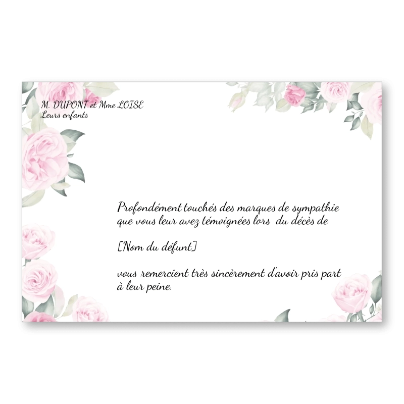 Carte de Remerciement Décès Peinture Aquarelle Rose