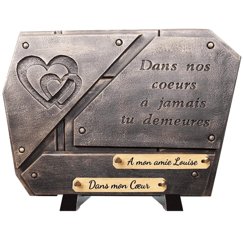 Plaque Funéraire Coeur Gravé en Granit Acrylate