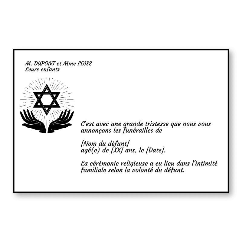 Faire Part de Décès Religion Judaïsme Étoile de Juda 2