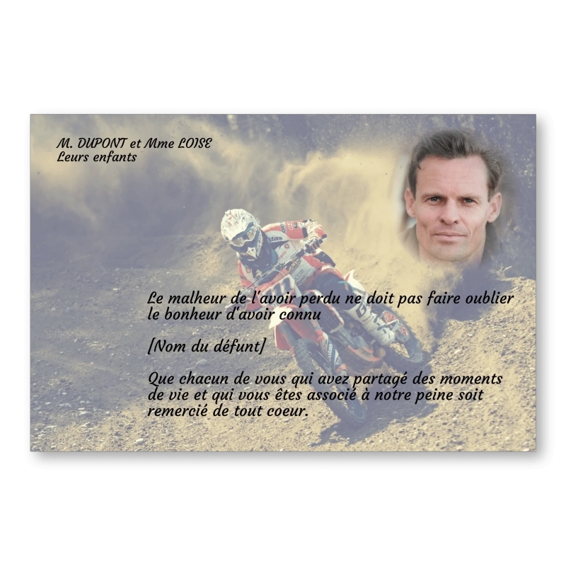 Carte de Remerciement Décès Moto Cross Enduro