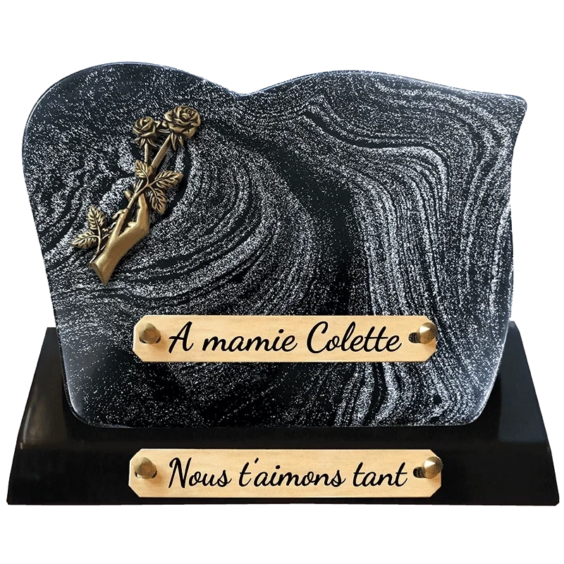 Plaque Funéraire Rose Pailleté Main en Granit Acrylate