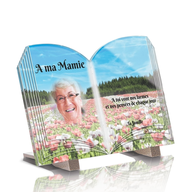 Plaque Funéraire Livre Champ de Fleurs Plaque Funéraire Livre Champ de Fleurs