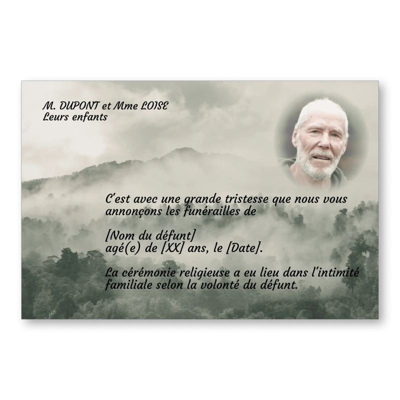 Faire Part de Décès Arbres Brumes Faire Part de Décès Arbres Brumes