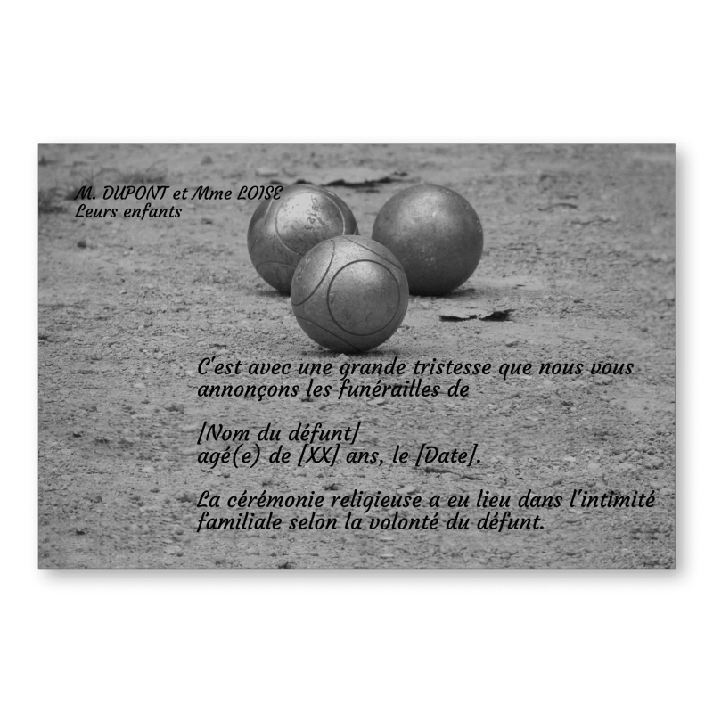 Faire Part de Décès Pétanque Faire Part de Décès Pétanque