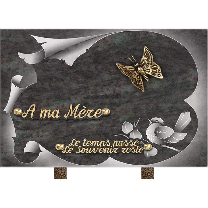 Plaque funéraire granit Oiseau Papillon 30x20cm (Standard)