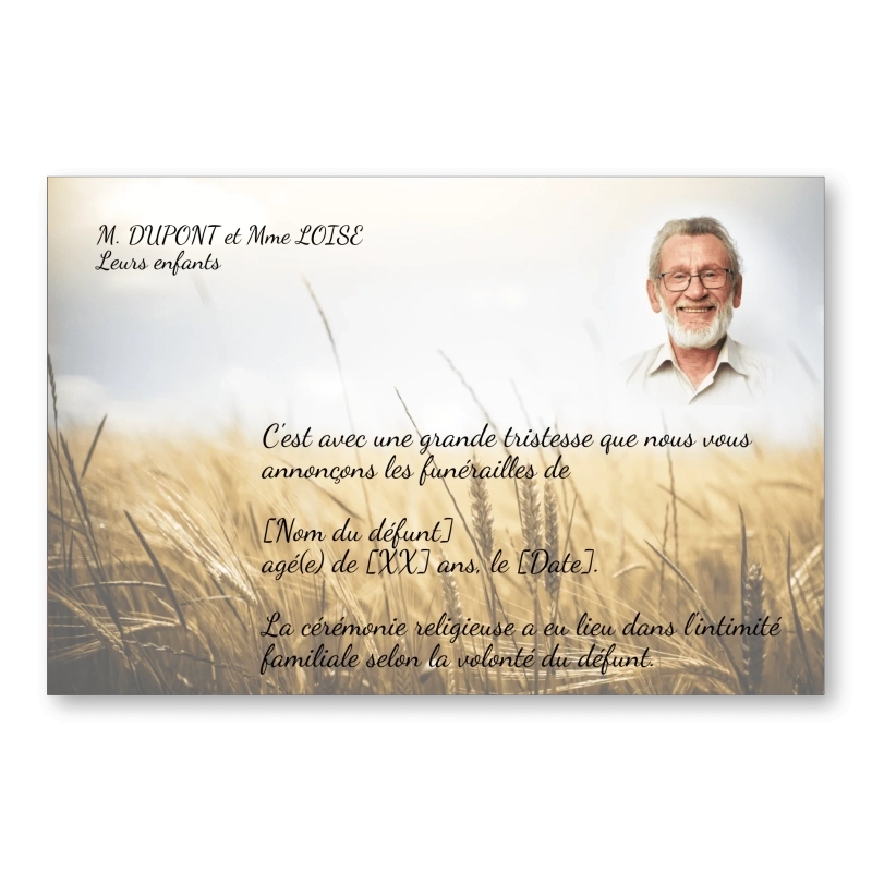 Faire Part de Décès Blé 2 Faire Part de Décès Blé 2