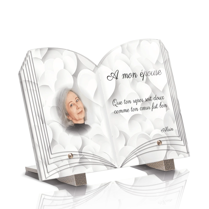Plaque Funéraire Livre Coeurs Blancs Plaque Funéraire Livre Coeurs Blancs