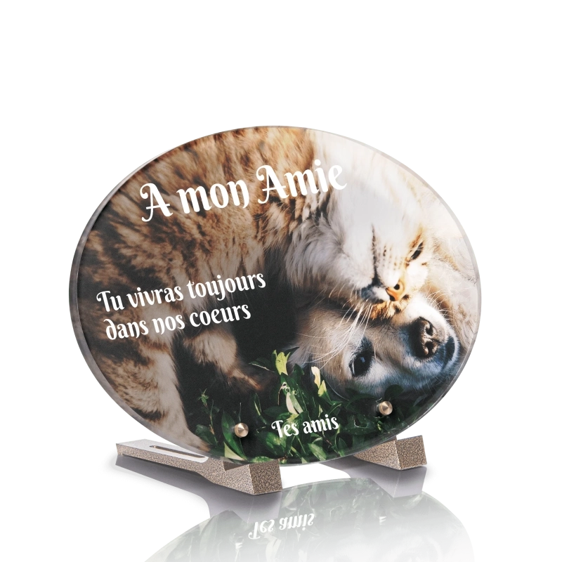 Plaque Funéraire Ovale Chien et Chat Plaque Funéraire Ovale Chien et Chat