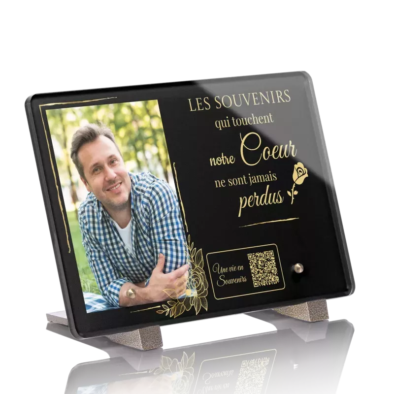 Plaque funéraire QR Code - Portrait Doré