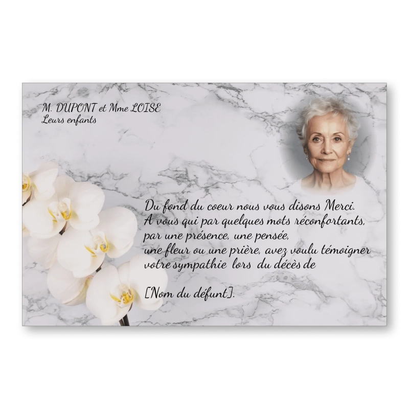 Carte de Remerciement Décès Orchidée Marbre Carte de Remerciement Décès Orchidée Marbre