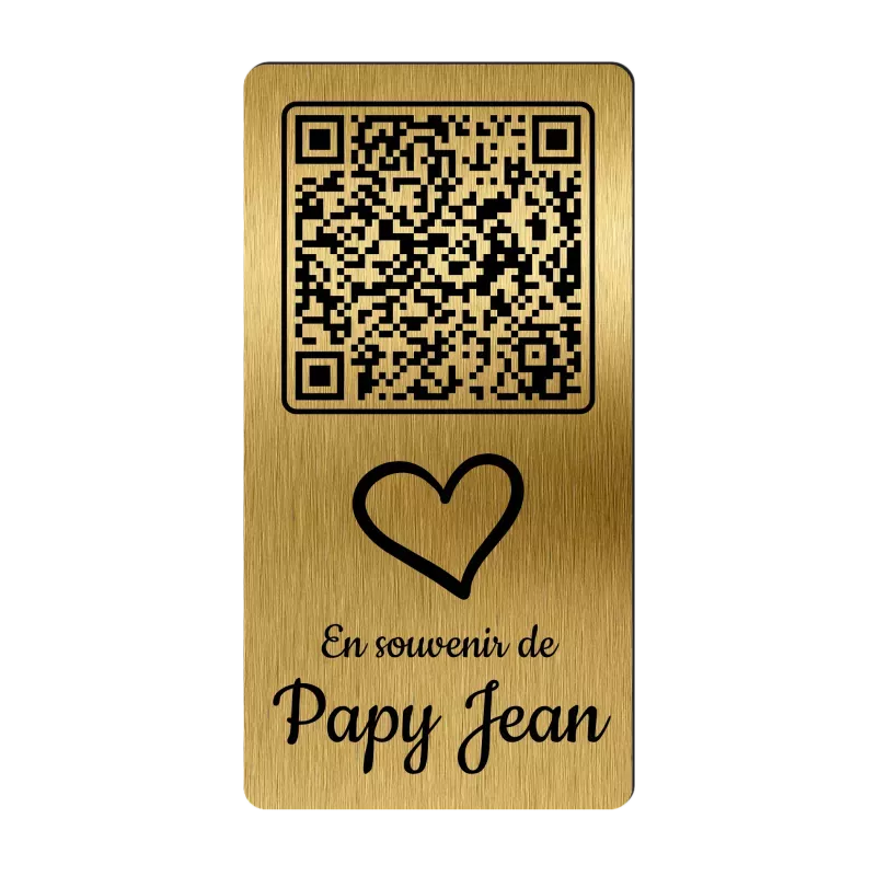 Plaque funéraire QR Code gravée coeur verticale – Mémorial numérique personnalisé