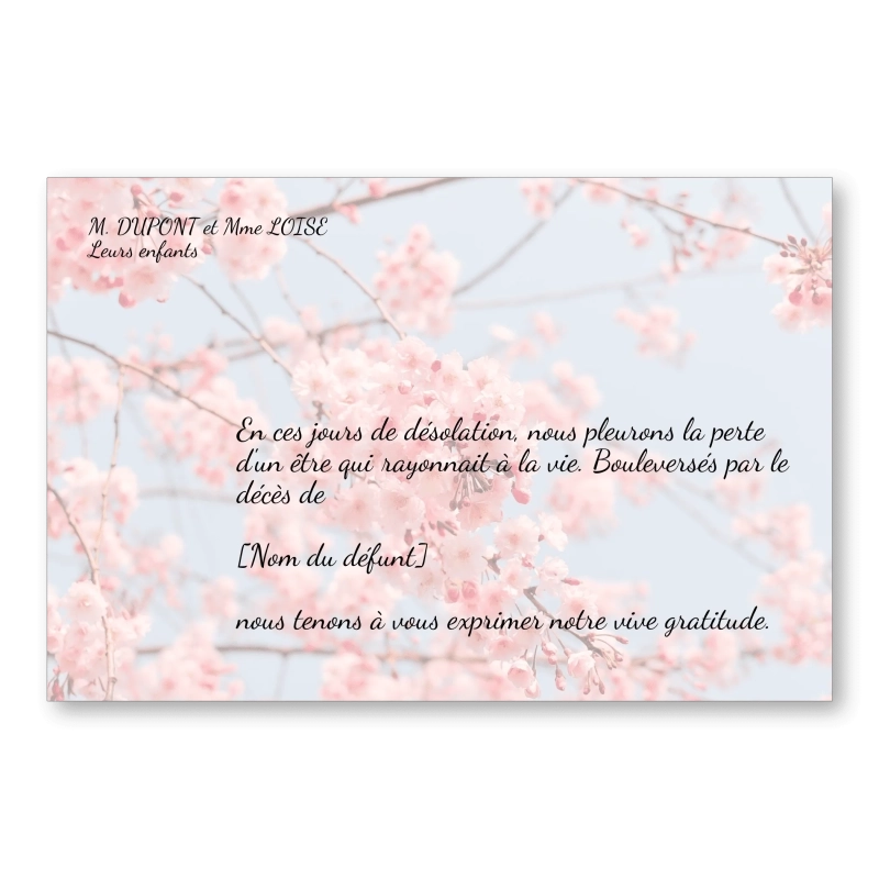Carte de Remerciement Décès Fleur de Cerisier