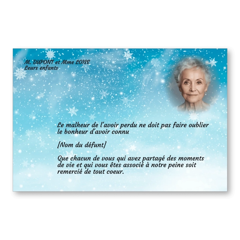 Carte de Remerciement Décès Flocons de Neige Carte de Remerciement Décès Flocons de Neige