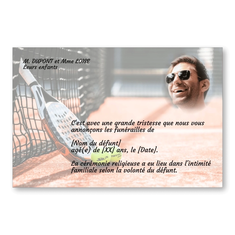 Faire part de Décès Tennis