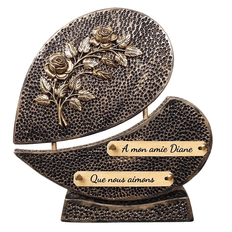 Plaque Funéraire Roses Bronze 2 en Granit Acrylate