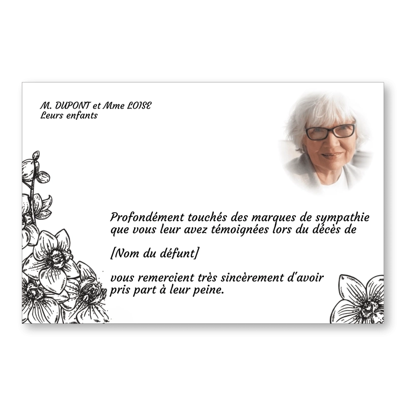 Carte de Remerciement Décès Fusain Fleurs Orchidées Carte de Remerciement Décès Fusain Fleurs Orchidées