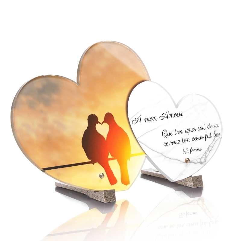 Plaque Funéraire Double Coeur Oiseaux Amour Plaque Funéraire Double Coeur Oiseaux Amour